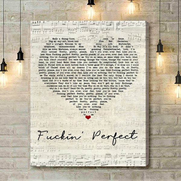 Pink Fuckin' Perfect Script Heart Song Lyric Art Print - Canvas Print Wall Art Home Decor