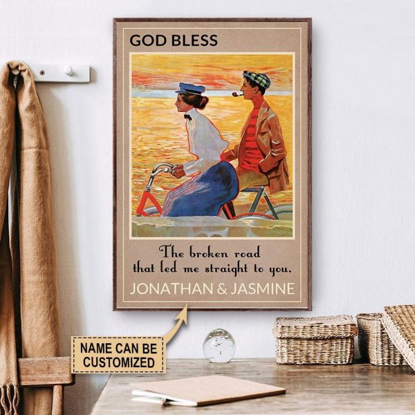 Personalized Canvas Painting Frames Cycling Couple God Bless Framed Prints, Canvas Paintings