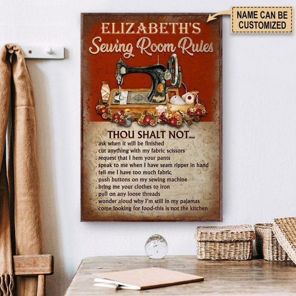 here Gifts Personalized Sewing Room Rules Canvas Home Decor