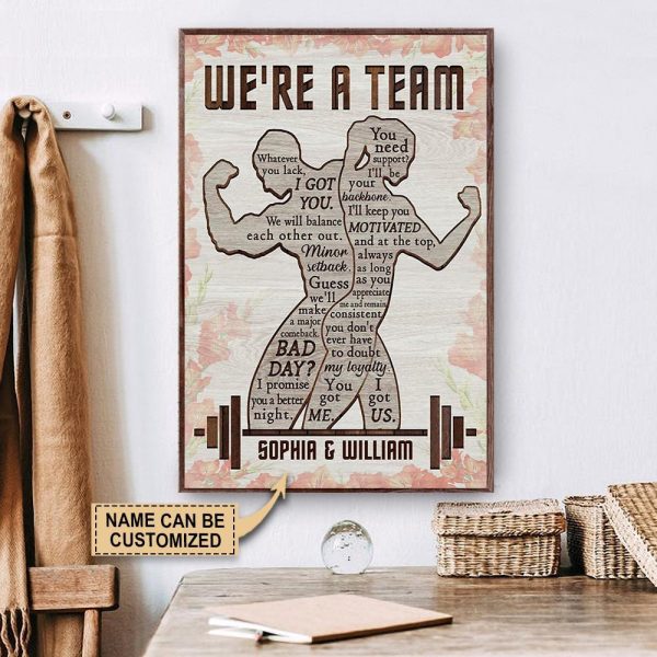 here Gifts Personalized Weightlifting Floral Were A Team Canvas Home Decor