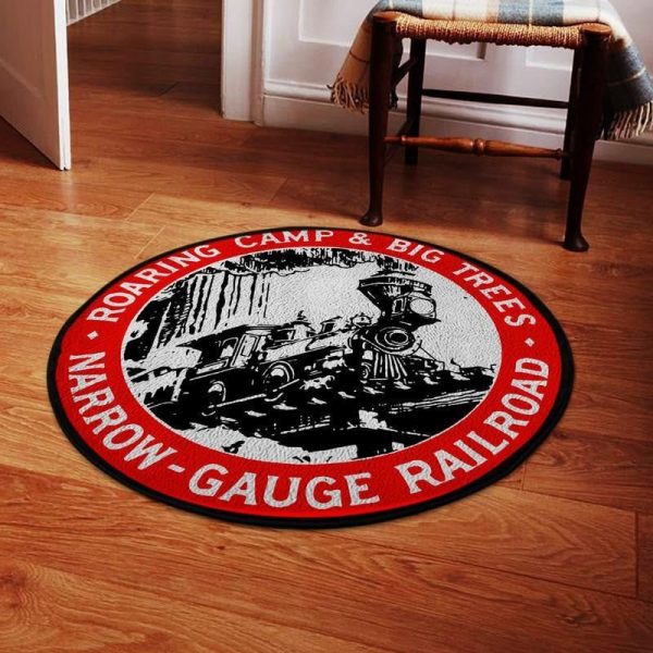 Reproduction Red Big Trees Railroad | Roaring Camp & Big Trees | Narrow Gauge Railroad Living Room Round Mat Circle Rug