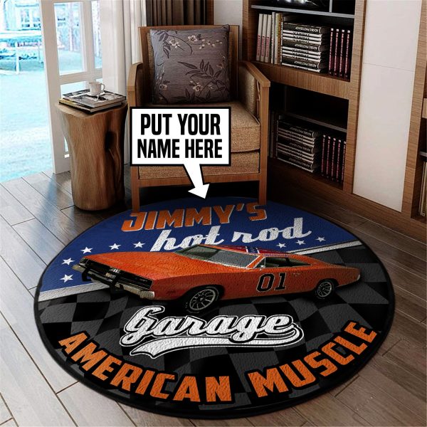 Personalized American Muscle Hot Rod Garage Round Mat Round Floor Mat Room Rugs Carpet Outdoor Rug Washable Rugs