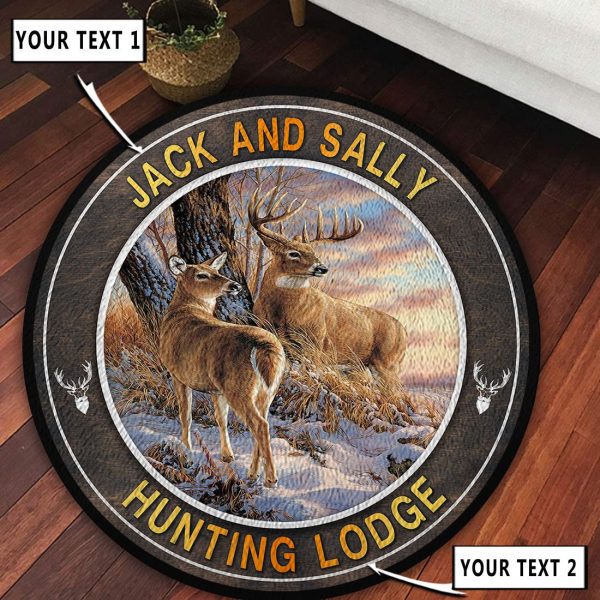 Deer Hunting Buck And Doe Round Rug, Carpet 09786