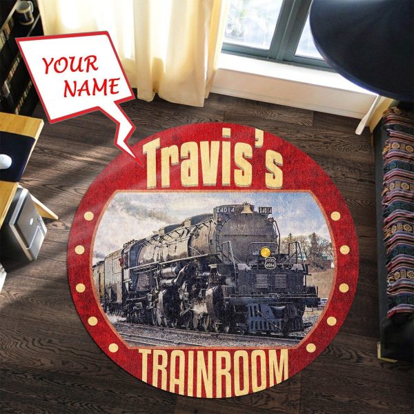 Personalized Union Pacific Big Bog 4014 Railroad Round Mat 05310 Living Room Rugs, Bedroom Rugs, Kitchen Rugs