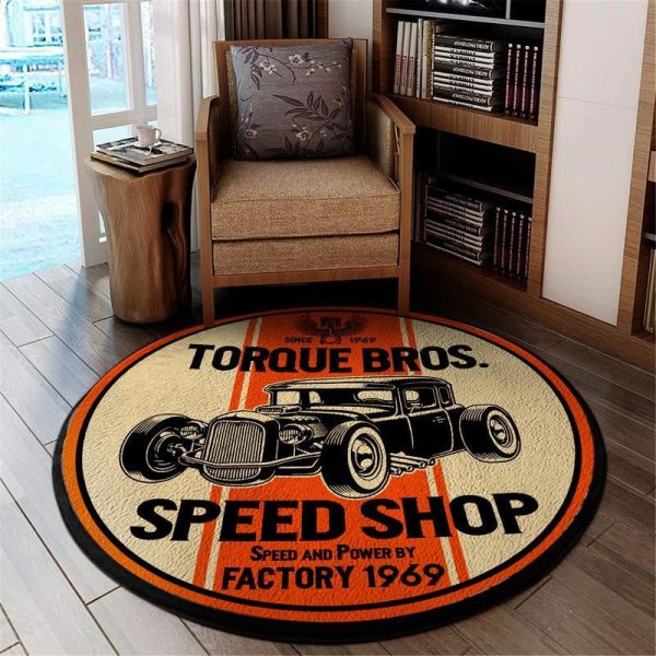 Torque Brothers Speed Shop Round Mat Round Floor Mat Room Rugs Carpet Outdoor Rug Washable Rugs