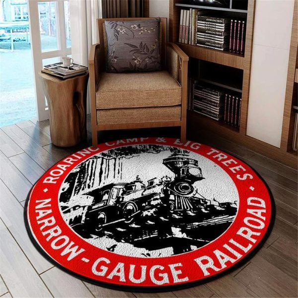 Reproduction Red Big Trees Railroad | Roaring Camp & Big Trees | Narrow Gauge Railroad Living Room Round Mat Circle Rug - Image 2