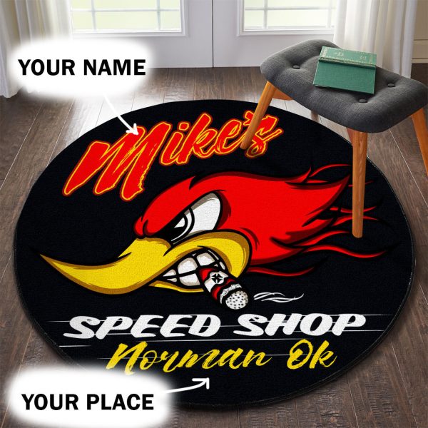 Personalized Hot Rod Garage Speed Shop Round Mat Round Floor Mat Room Rugs Carpet Outdoor Rug Washable Rugs - Image 2