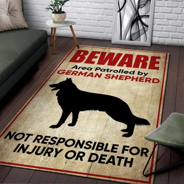 Beware Are Patrolled By German Sherpherd Not Responsible For Injury Or Death Area Rug Carpet - Image 3