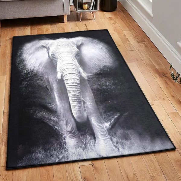 Elephant Modern Rugs Elephant Black Rug Rectangle Rugs Washable Area Rug Non-Slip Carpet For Living Room Bedroom