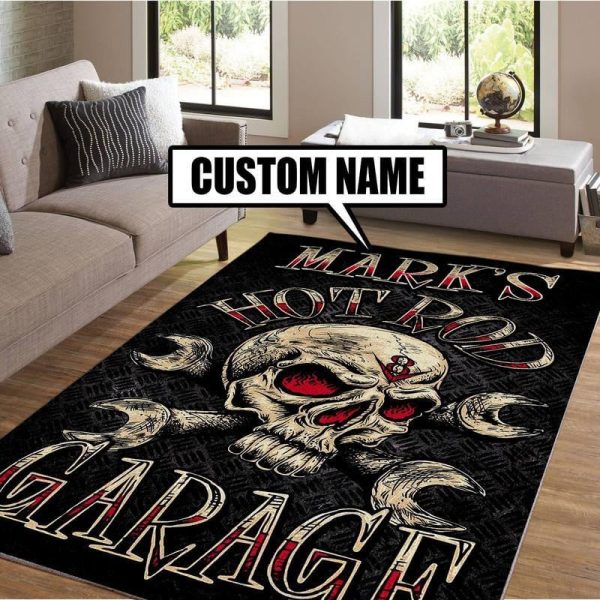 personalized hot rod garage rug 08013 Living Room Rugs, Bedroom Rugs, Kitchen Rugs