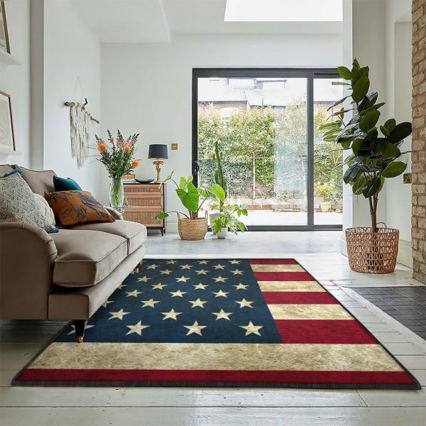 America Lovers Washable Rugs Vintage Grunge American Flag Patriotic Rug Rectangle Rugs Washable Area Rug Non-Slip Carpet For Living Room Bedroom