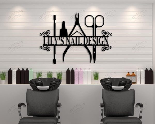 Nail Salon Personalized Shop Name Metal Wall Art, Cut Metal Sign, Meta