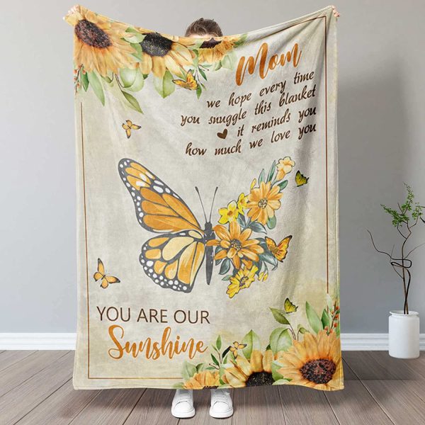 To My Mom Blanket Mom Gift from Daughter and Son Butterfly and Sunflow