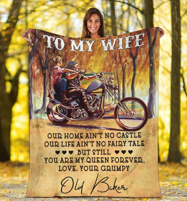 Old Biker Gift For Wife You Are My Queen Forever Fleece Blanket