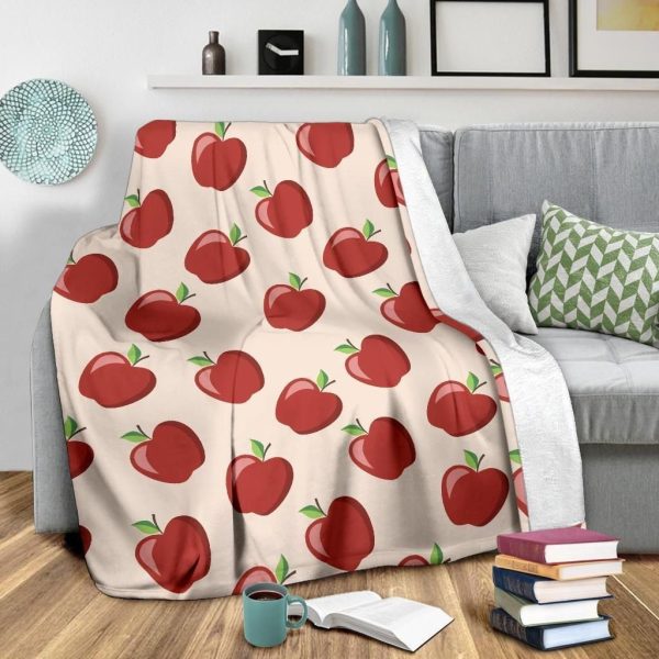 Apple Pattern Print Design Red And Pink Fleece Blanket - Image 3