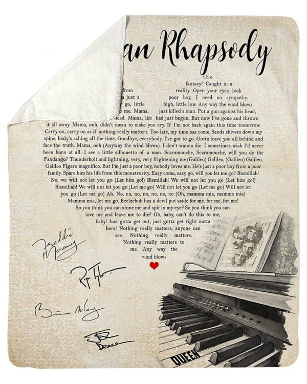 Bohemian Rhapsody Lyrics And Signature For Fans Fleece Blanket - Image 2