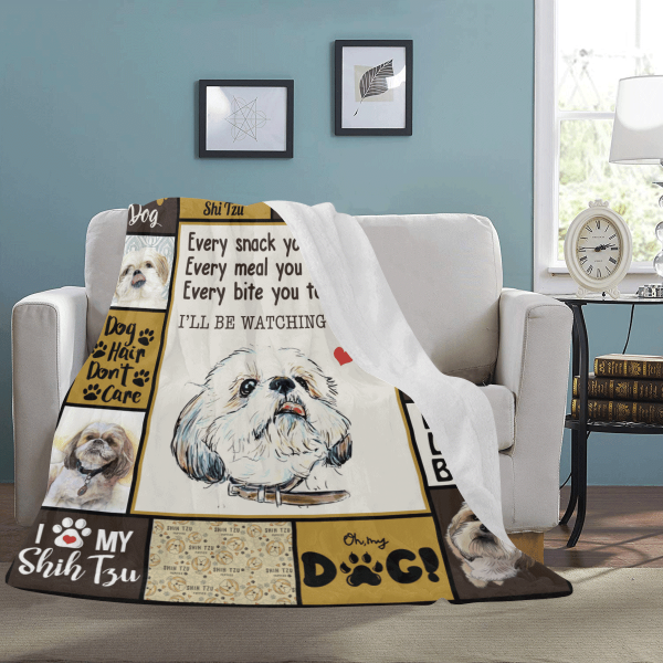 Every Snack You Make I'll Be Watching You Shih Tzu Dog Fleece Blanket - Image 3