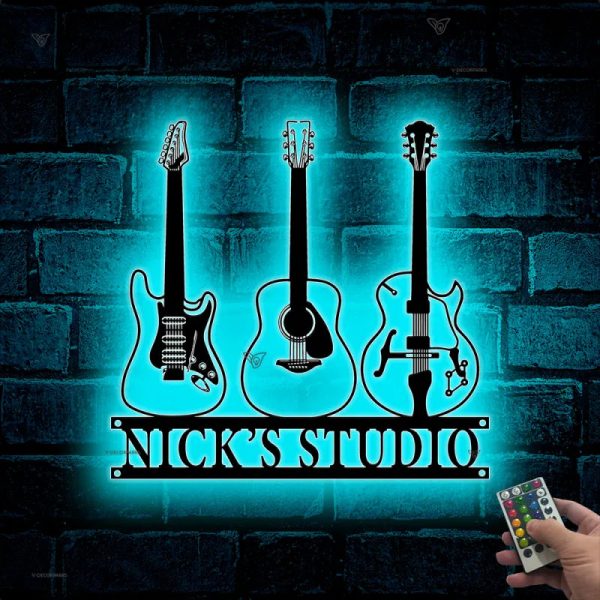 Custom Guitar Musical Instrument Metal Wall Art Led Lights, Personaliz