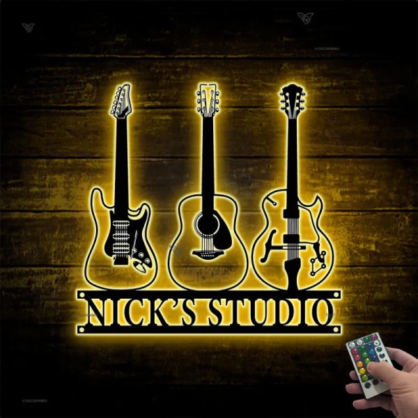 Custom Guitar Musical Instrument Metal Wall Art Led Lights, Personaliz - Image 3