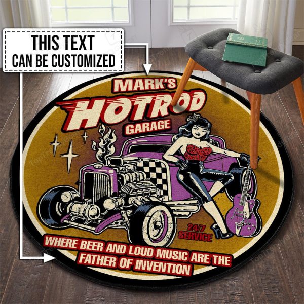 Personalized Hot Rod Garage Round Mat - Image 3