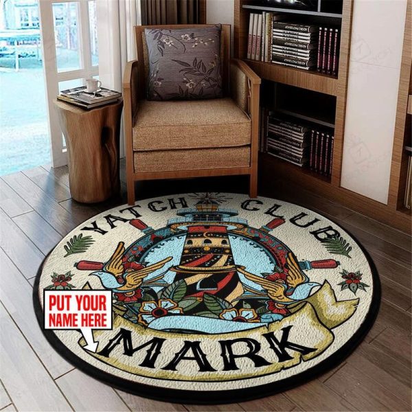 Personalized Classic Yacht Club Round Mat Round Floor Mat Room Rugs Carpet Outdoor Rug Washable Rugs