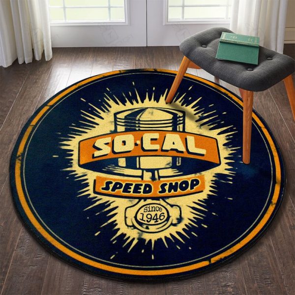 So Cal Speed Shop Hot Rod Round Mat Round Floor Mat Room Rugs Carpet Outdoor Rug Washable Rugs