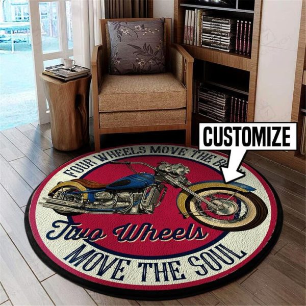 Personalized Four Wheels Move The Body - Two Wheels Move The Soul Round Mat 05405 Living Room Rugs, Bedroom Rugs, Kitchen Rugs